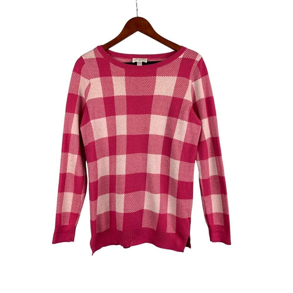 Belle By Kim Gravel Pink Plaid Sweater XS